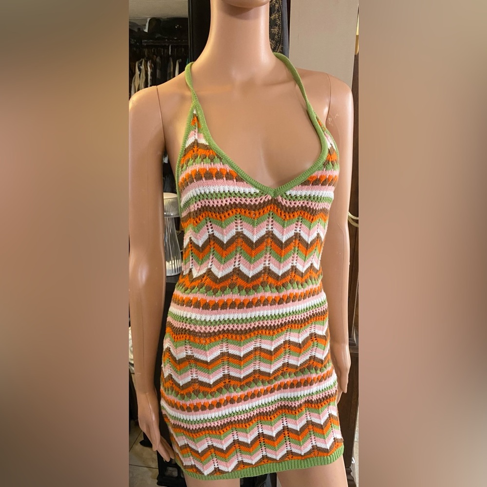 Multicolor Chevron Knit Halter Top